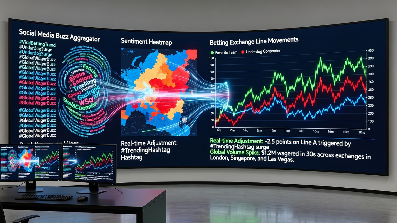Real-time betting exchange dashboards showing line movements linked to social media activity