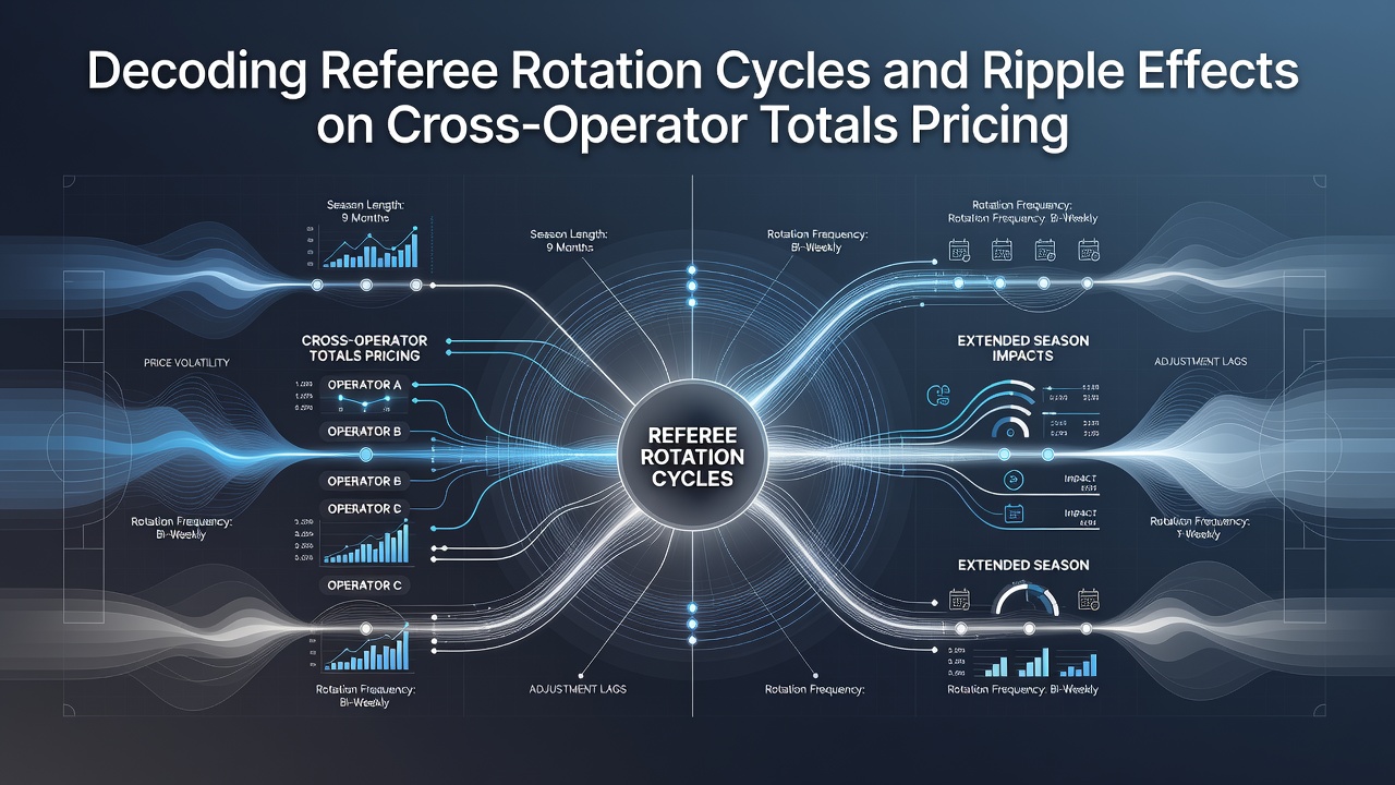Referee rotation schedules displayed alongside totals odds movement charts from multiple sportsbook operators during a long professional season
