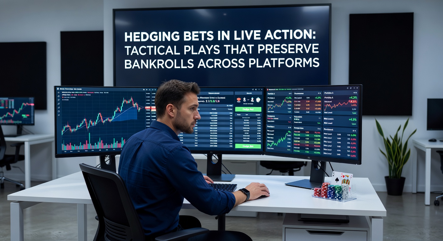 Split-screen view of multiple sportsbook apps displaying live odds for an ongoing NFL game, illustrating cross-platform hedging opportunities