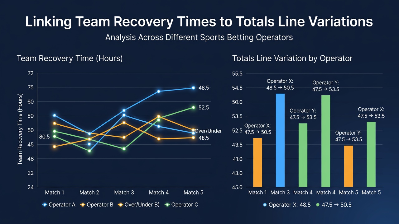 Chart comparing recovery time effects on totals lines from various betting operators during the 2025-2026 season