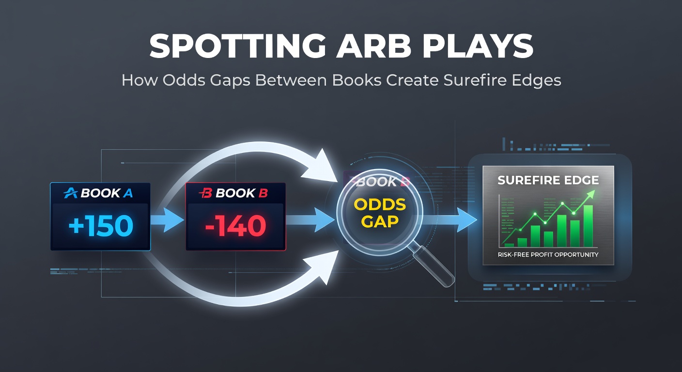 Chart illustrating arbitrage calculation: stakes distributed across opposing odds for guaranteed profit