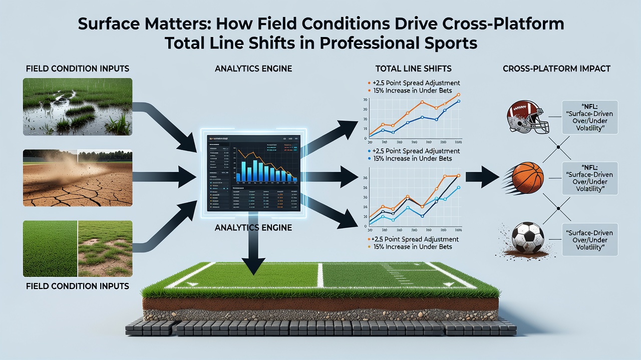 Cross-platform betting line movements driven by field and surface conditions