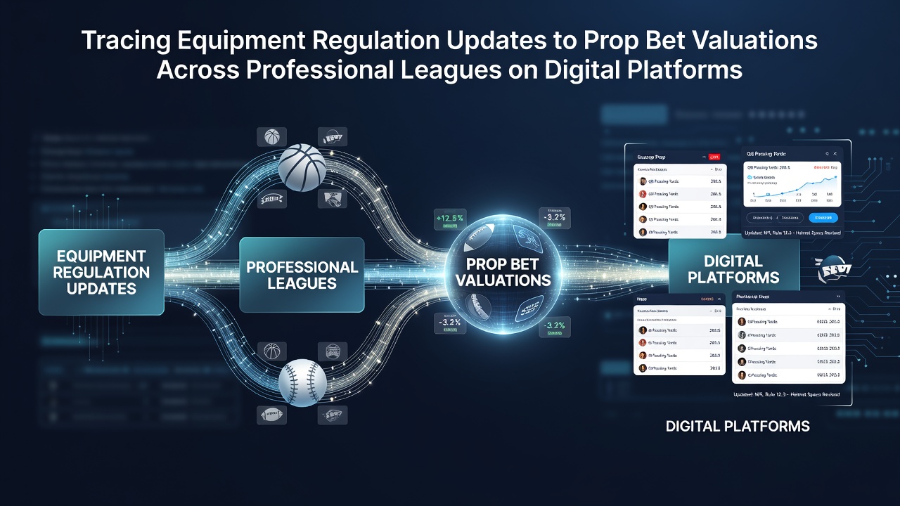 Digital betting interface displaying prop bet options alongside updated league equipment standards for multiple professional sports